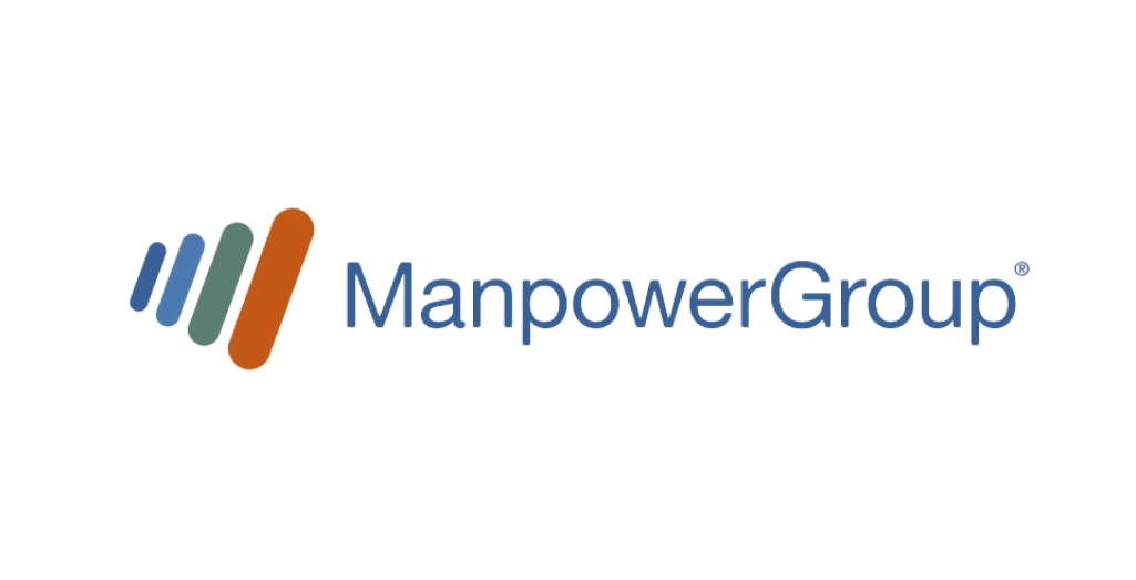 Logo Referenzkunde Manpower Group, vier Streifen und blaue Schrift | coneon lieferte hybride Bürofläche
