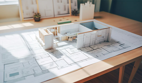 Büroausbau: Ausführungsplanung Miniatur-Bauplan in 3D