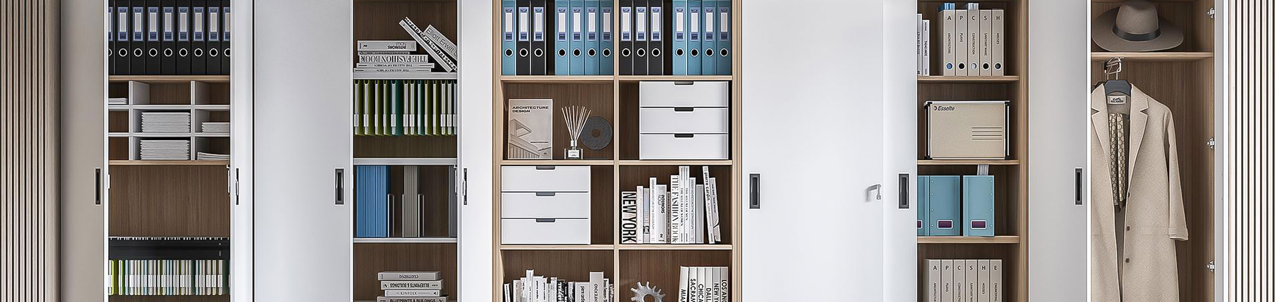 Großer Schrank mit Büroutensilien