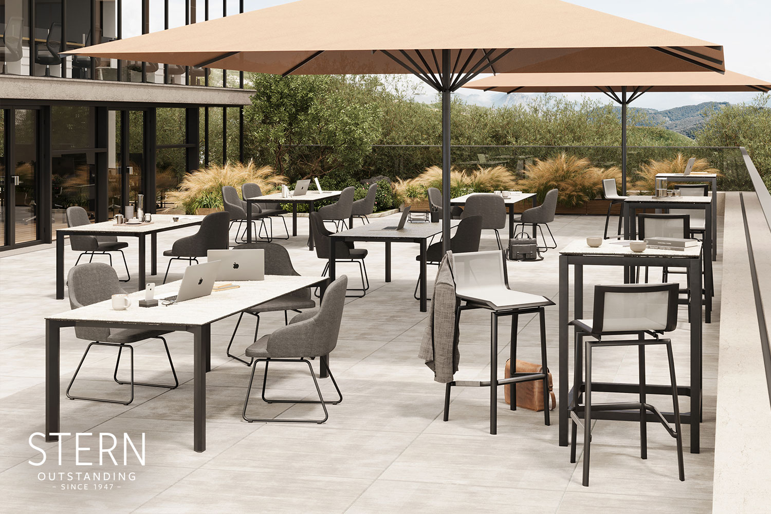 Außenmöbel für ein Outdooroffice Terasse