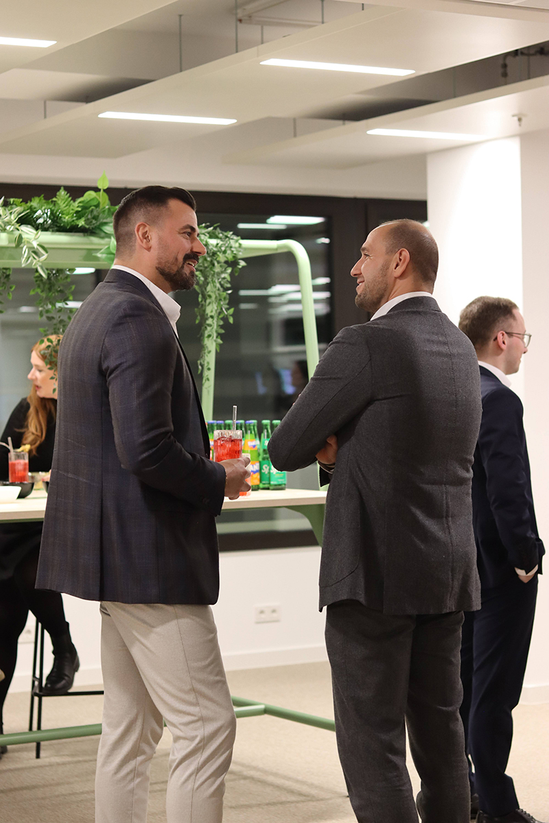 Two people are having a lively conversation.