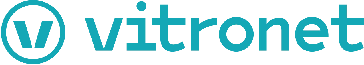 Vitronet Logo in hellblauer Schrift