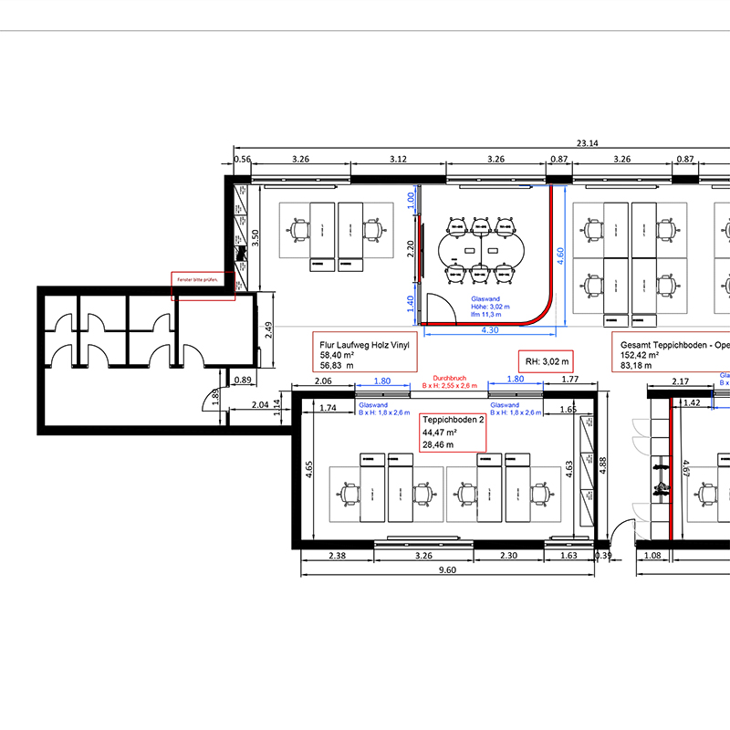 Floor plan illustrating the spatial layout and planning concept of the new workplace.