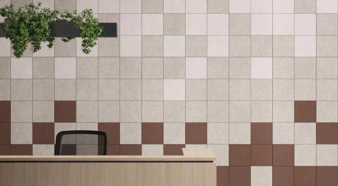 Wand mit Akustikelement MOSAIK in verschiedenen Farben